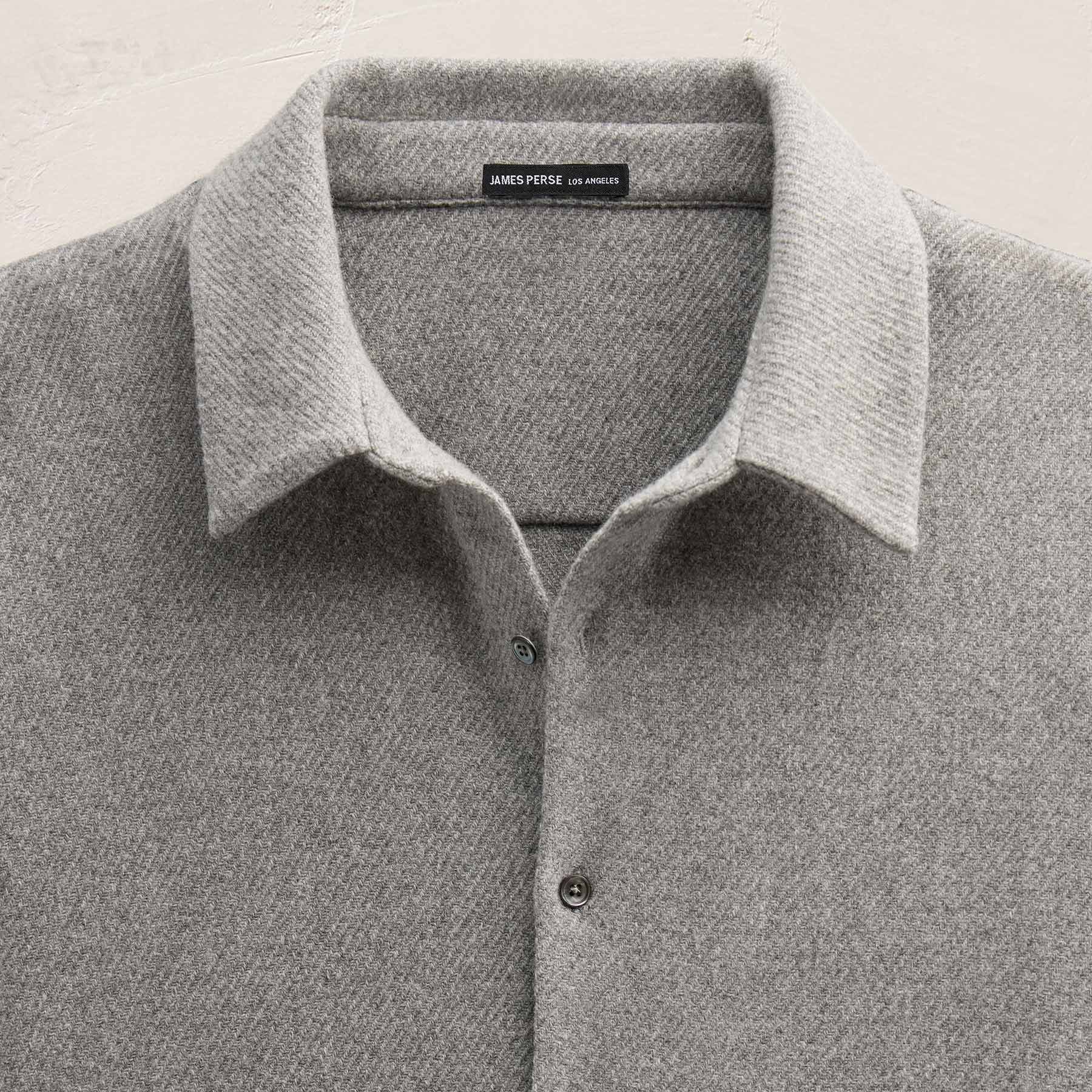 Wool Cashmere Twill Shirt in Heather Grey | James Perse Los Angeles FLAT