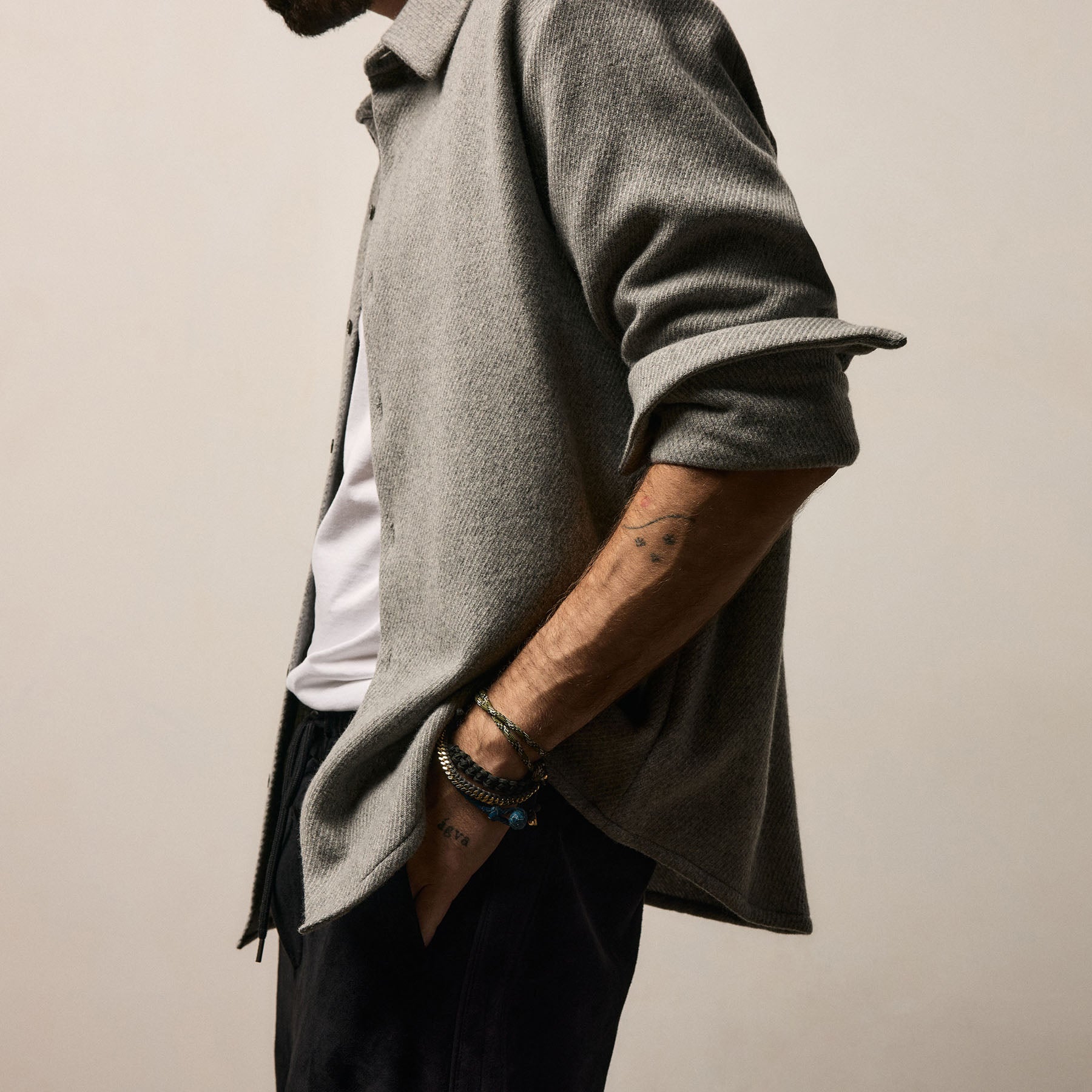 Wool Cashmere Twill Shirt in Heather Grey | James Perse Los Angeles