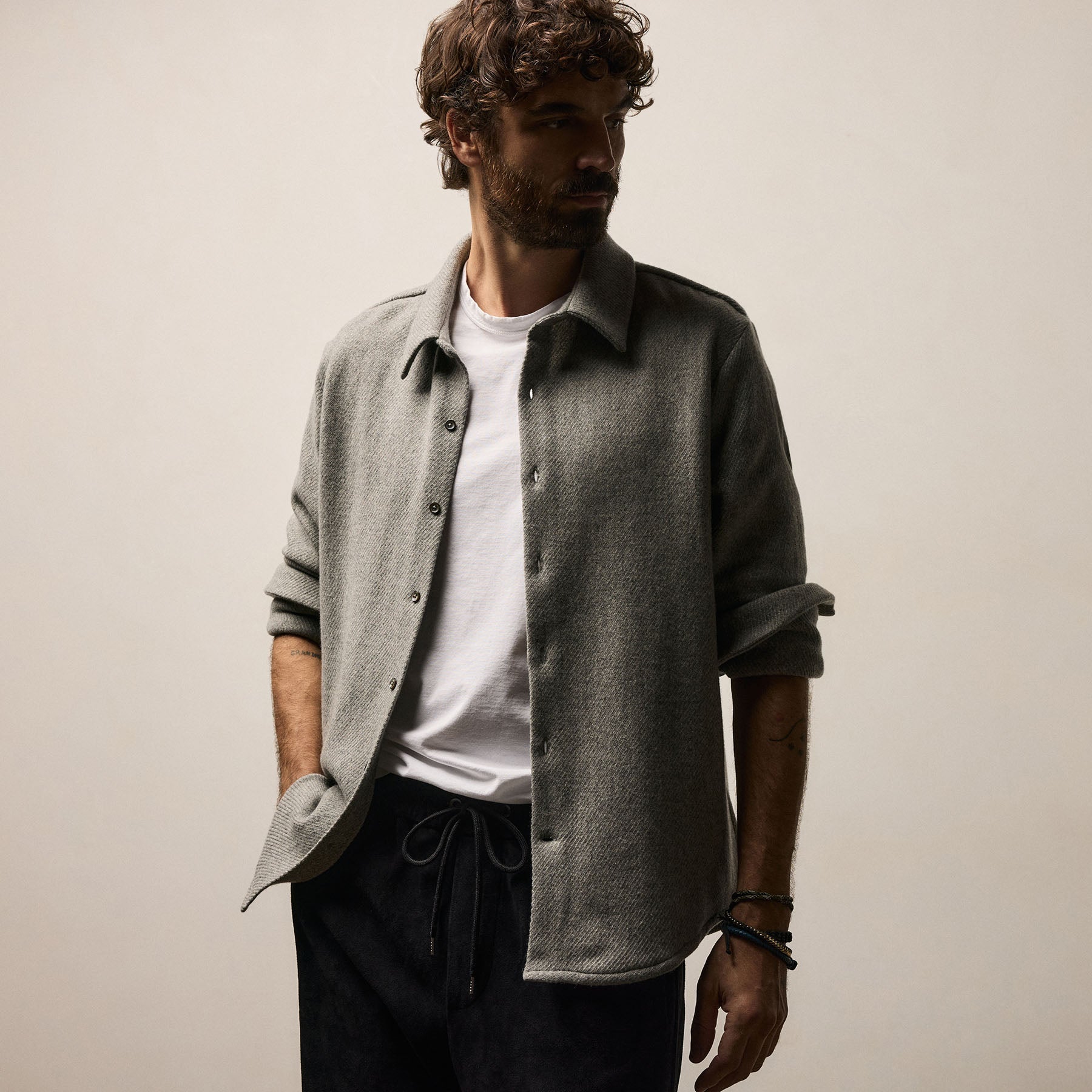 Wool Cashmere Twill Shirt in Heather Grey | James Perse Los Angeles