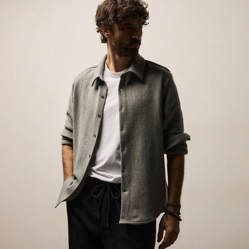 Wool Cashmere Twill Shirt in Heather Grey | James Perse Los Angeles