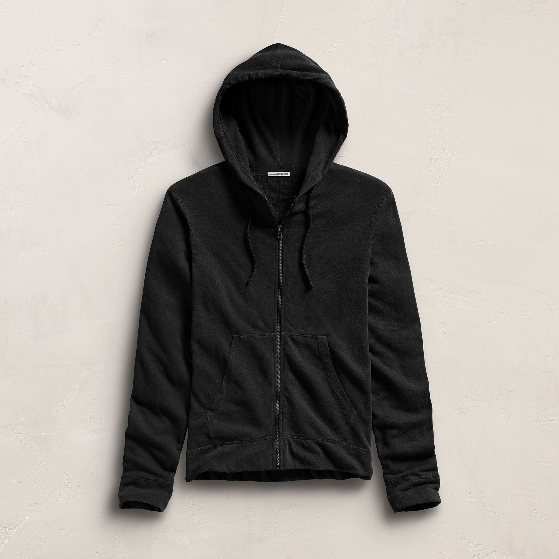 Vintage French Terry Zip Up Hoodie - Black