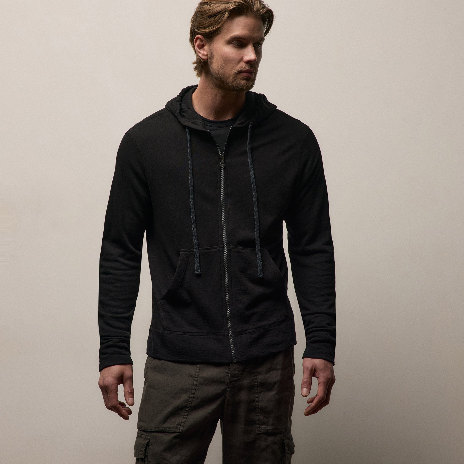 Vintage French Terry Zip Up Hoodie - Black | James Perse Los Angeles