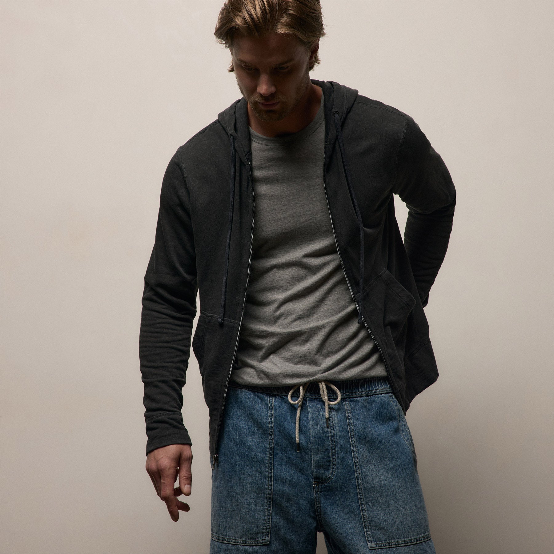 Vintage French Terry Zip Up Hoodie - Carbon Pigment | James Perse