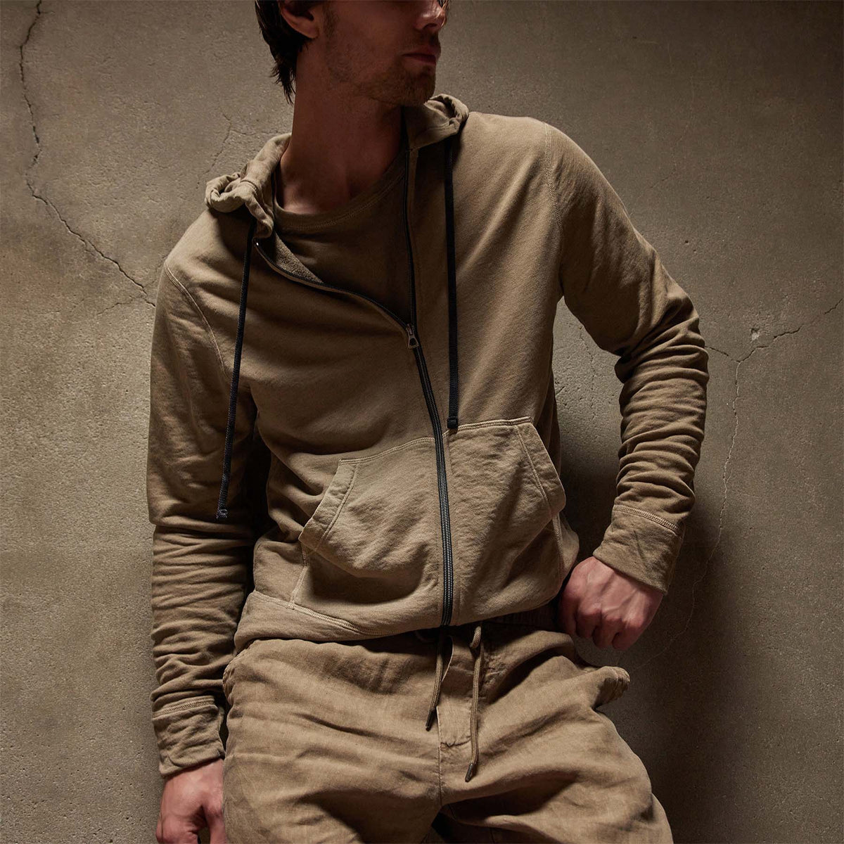 Vintage French Terry Zip Up Hoodie in Cashew Pigment | James Perse Los Angeles