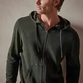 Vintage French Terry Zip Up Hoodie in Dark Olive Pigment | James Perse Los Angeles