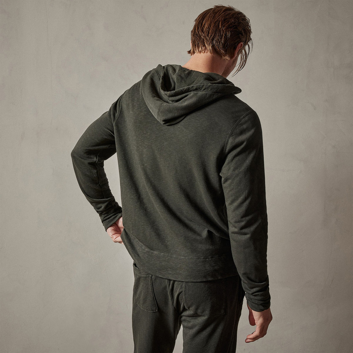 Vintage French Terry Zip Up Hoodie in Dark Olive Pigment | James Perse Los Angeles