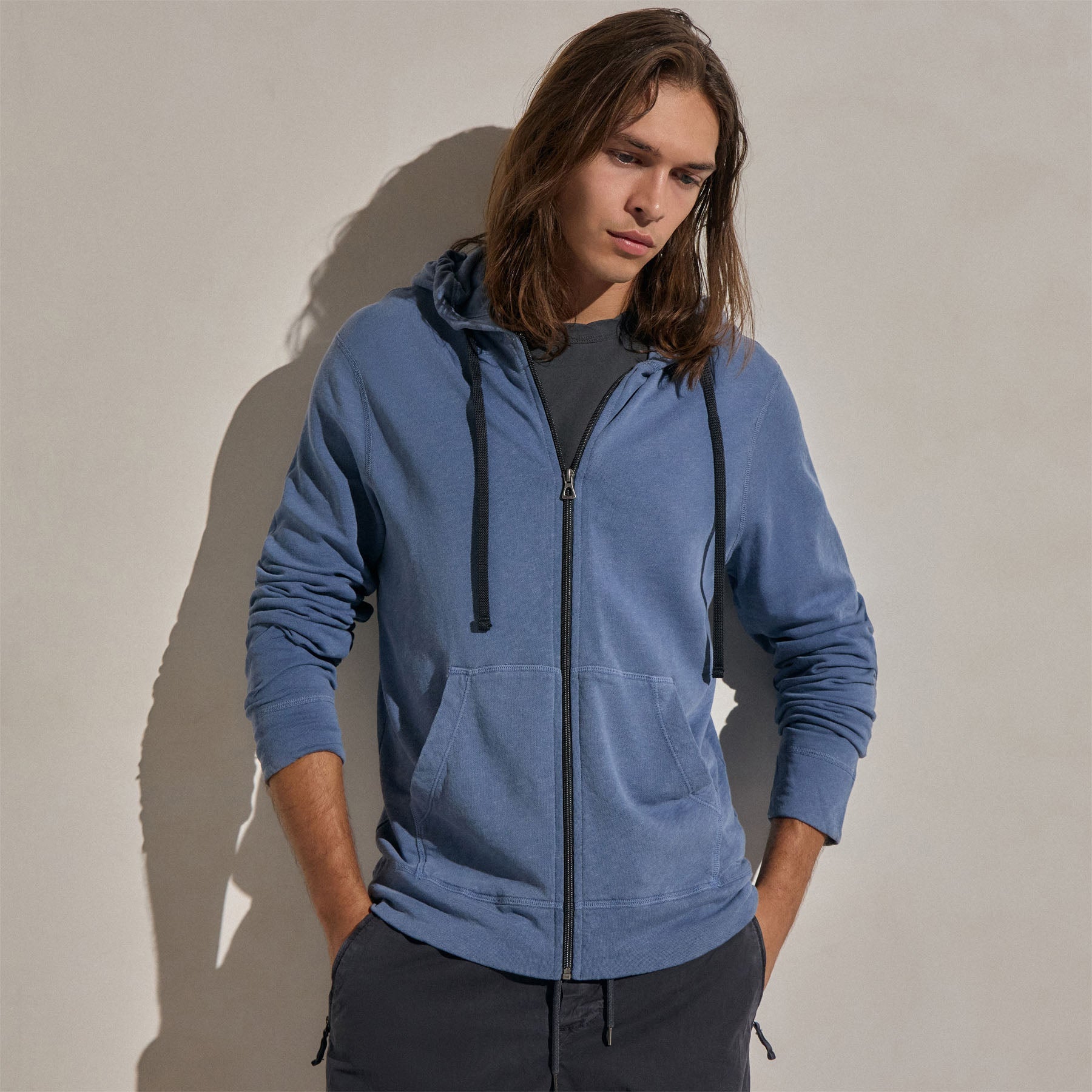 Vintage French Terry Zip Up Hoodie In Danube Pigment | James Perse