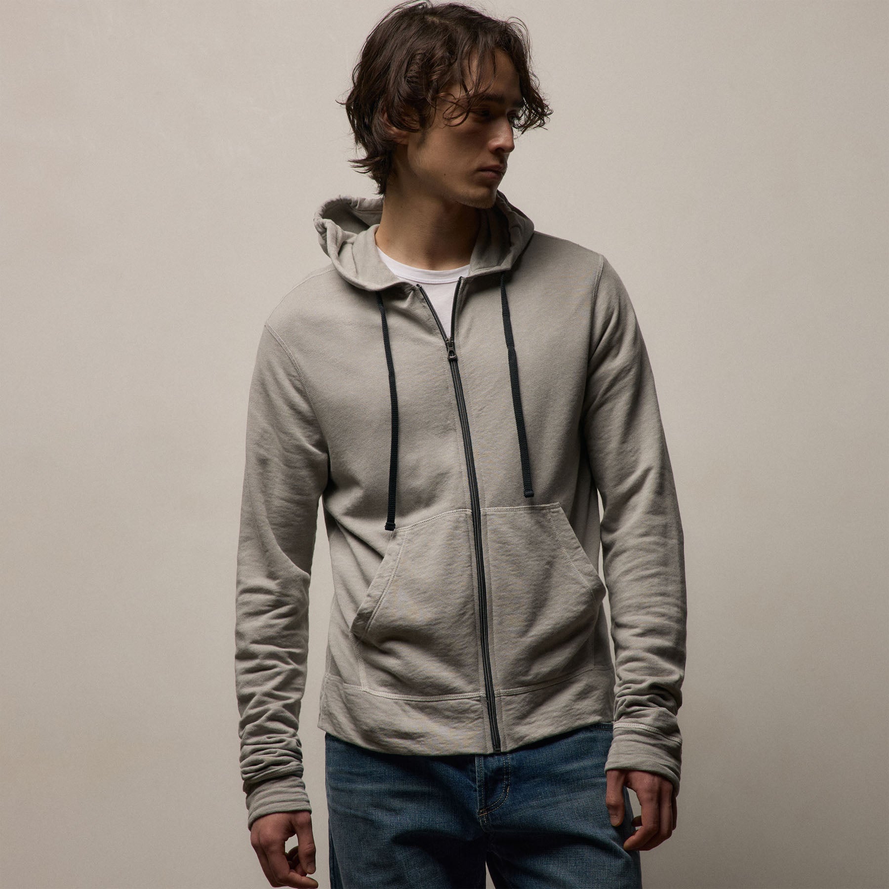 Vintage French Zip Up Hoodie in Fog Pigment | James Perse Los Angeles