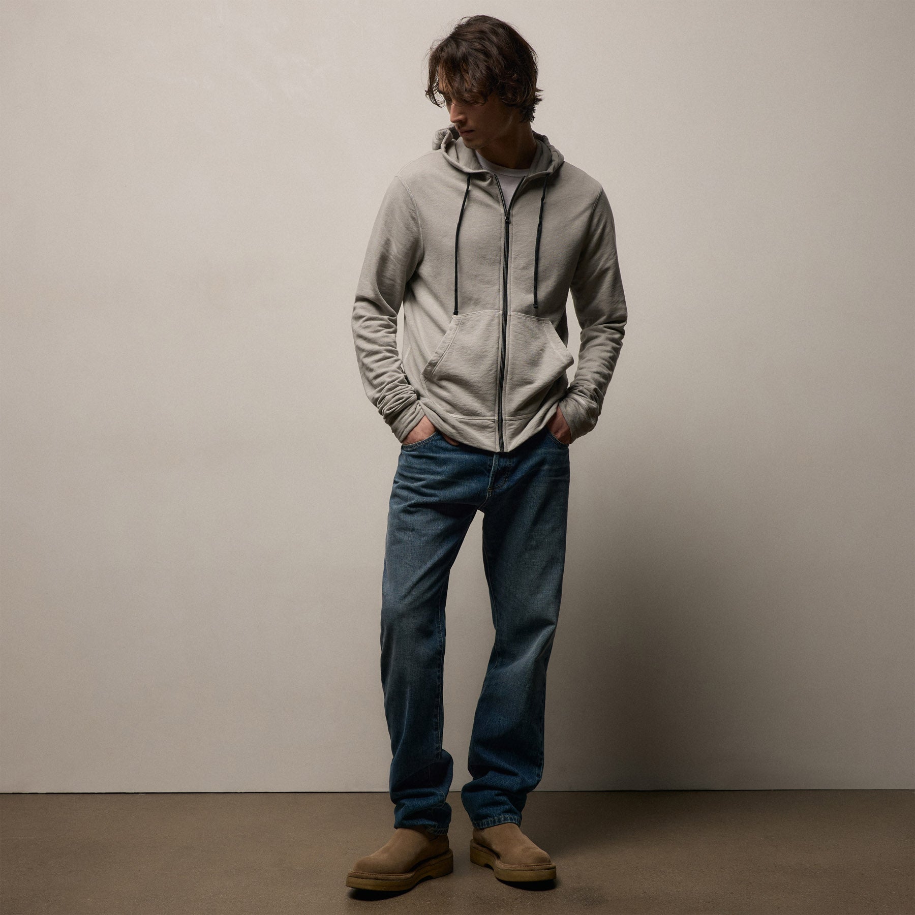 Vintage French Zip Up Hoodie in Fog Pigment | James Perse Los Angeles