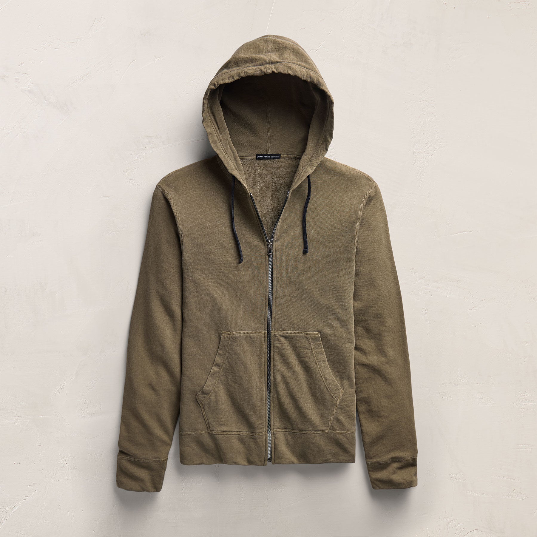 Vintage French Terry Zip Up Hoodie in Light Olive Pigment | James Perse Los Angeles