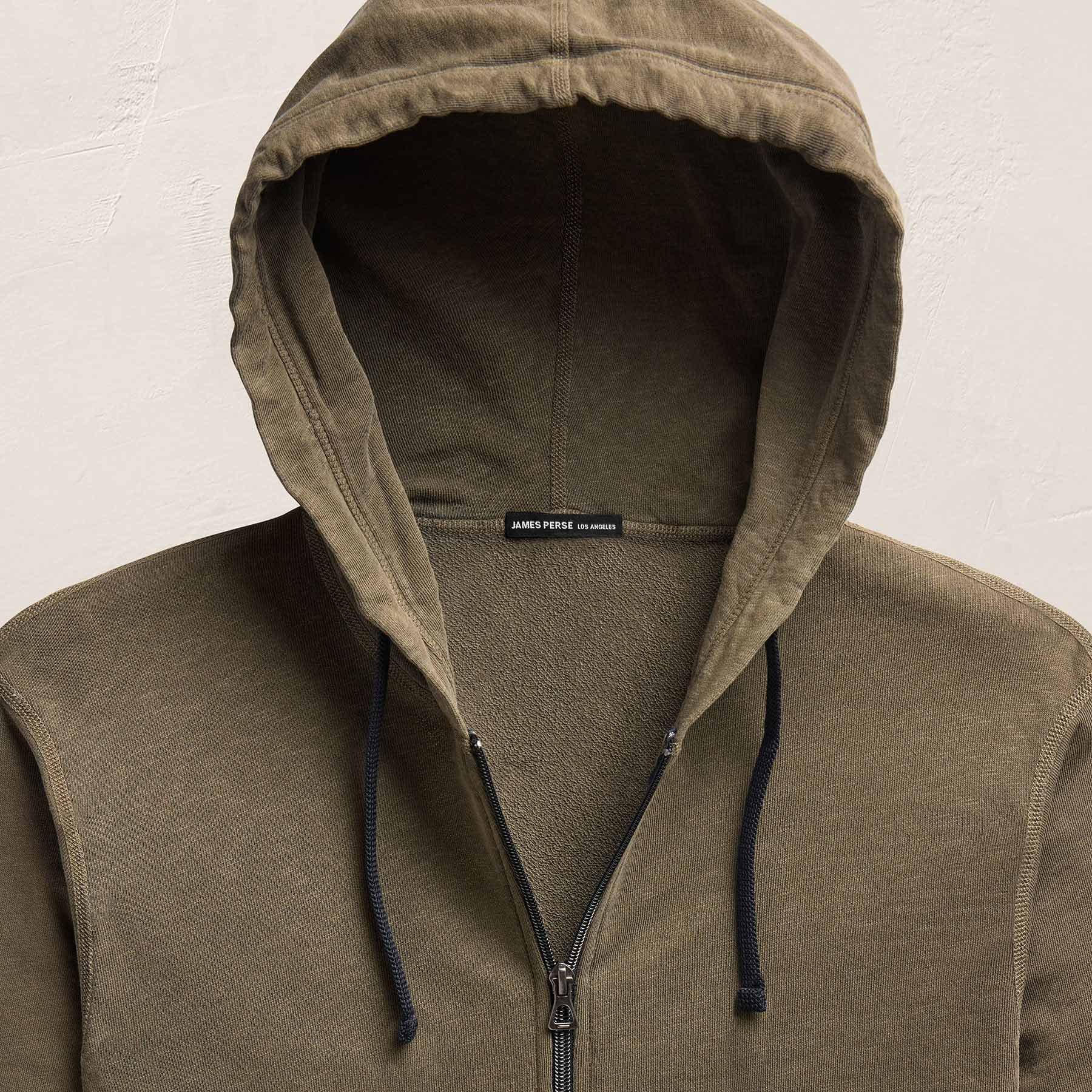 Vintage French Terry Zip Up Hoodie in Light Olive Pigment | James Perse Los Angeles