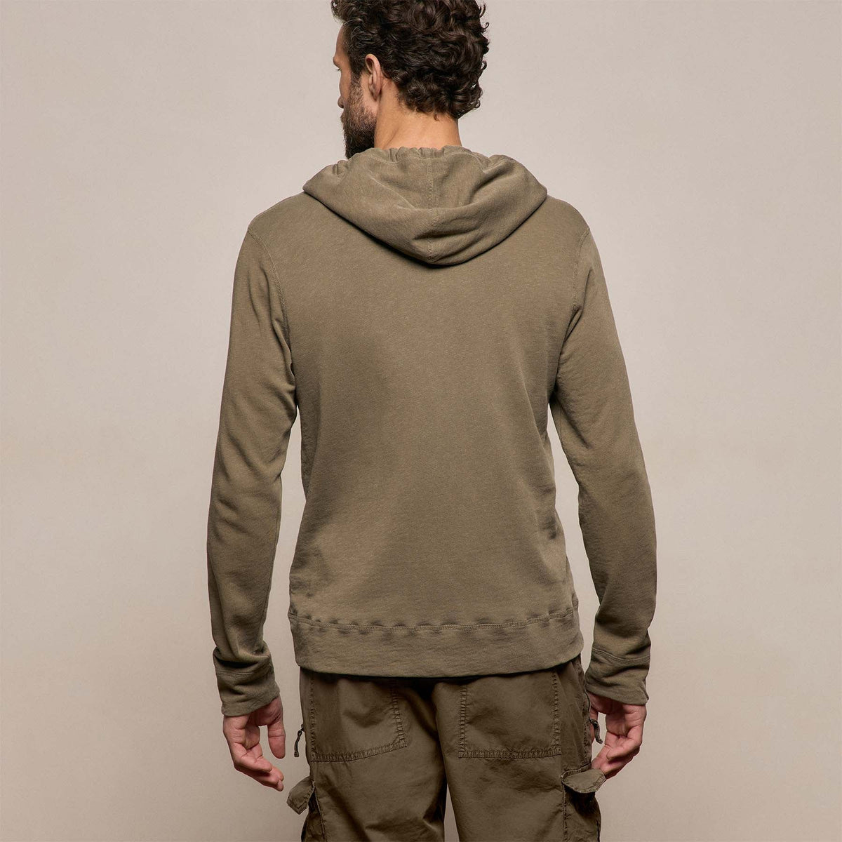 Vintage French Terry Zip Up Hoodie in Light Olive Pigment | James Perse Los Angeles