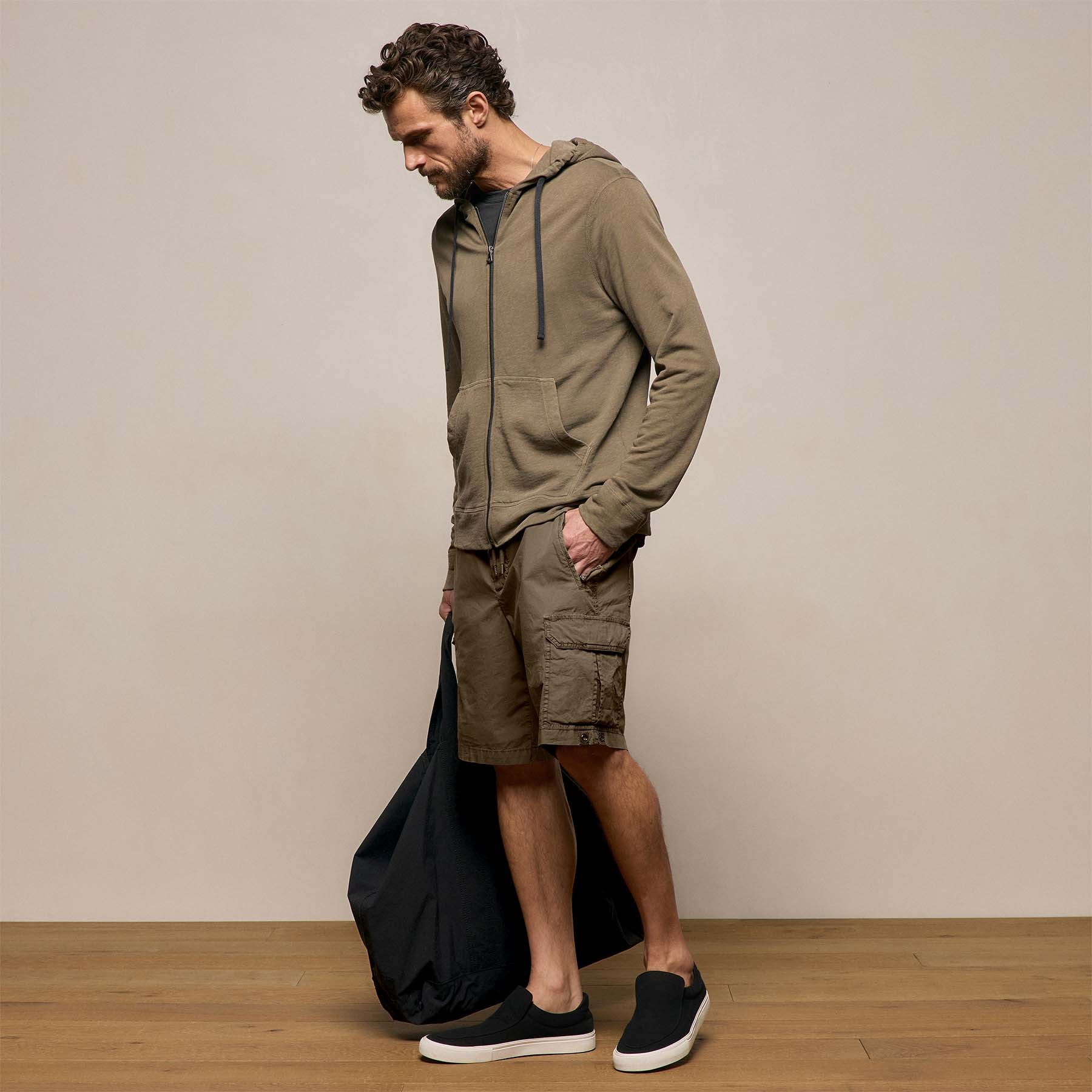 Vintage French Terry Zip Up Hoodie in Light Olive Pigment | James Perse Los Angeles