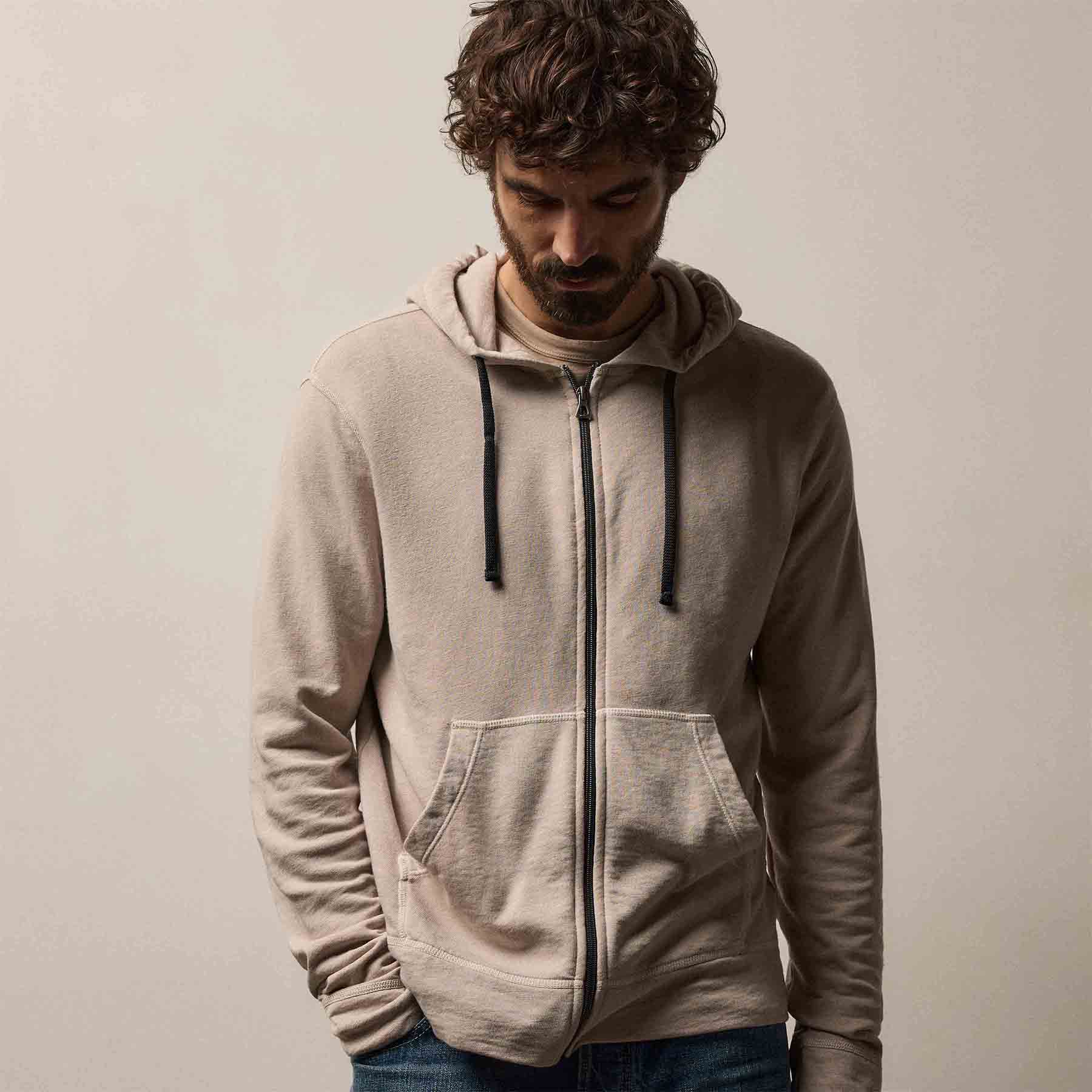 Vintage French Terry Zip Up Hoodie - Stone Pigment | James Perse