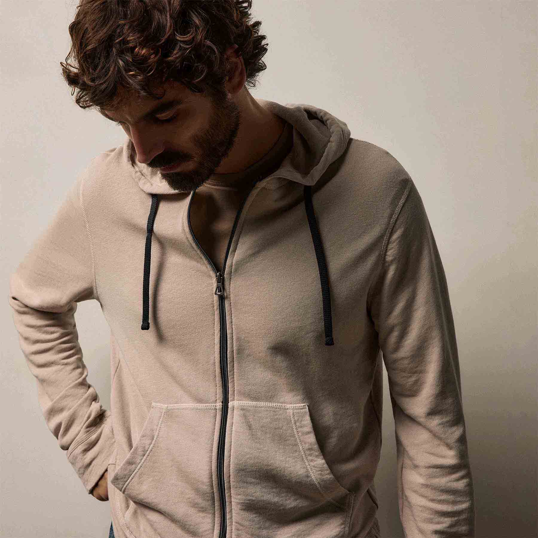 Vintage French Terry Zip Up Hoodie - Stone Pigment | James Perse