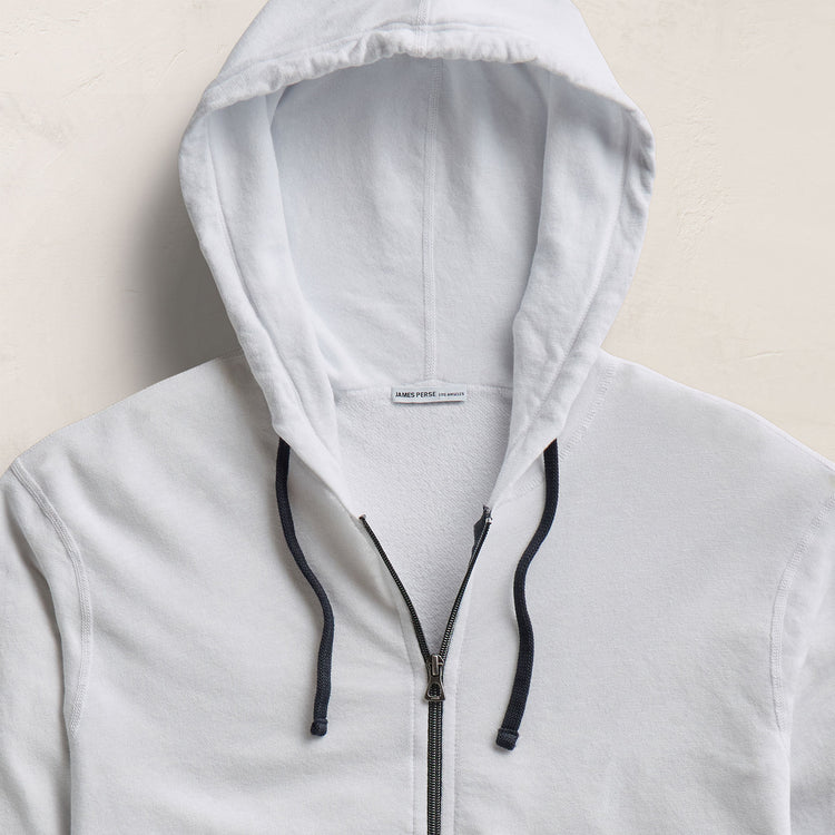 Vintage French Terry Zip Up Hoodie - White