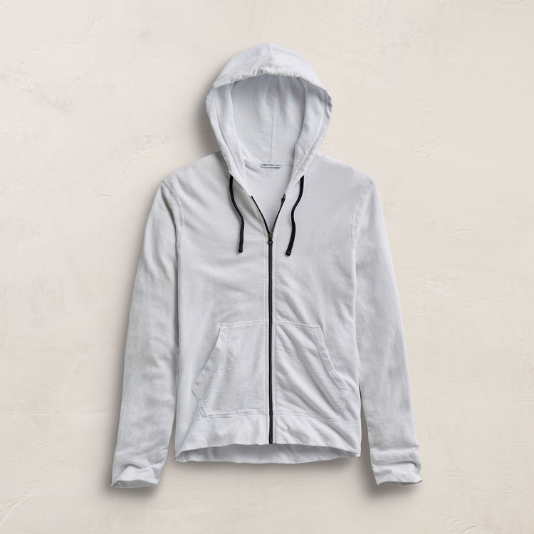 Vintage French Terry Zip Up Hoodie - White