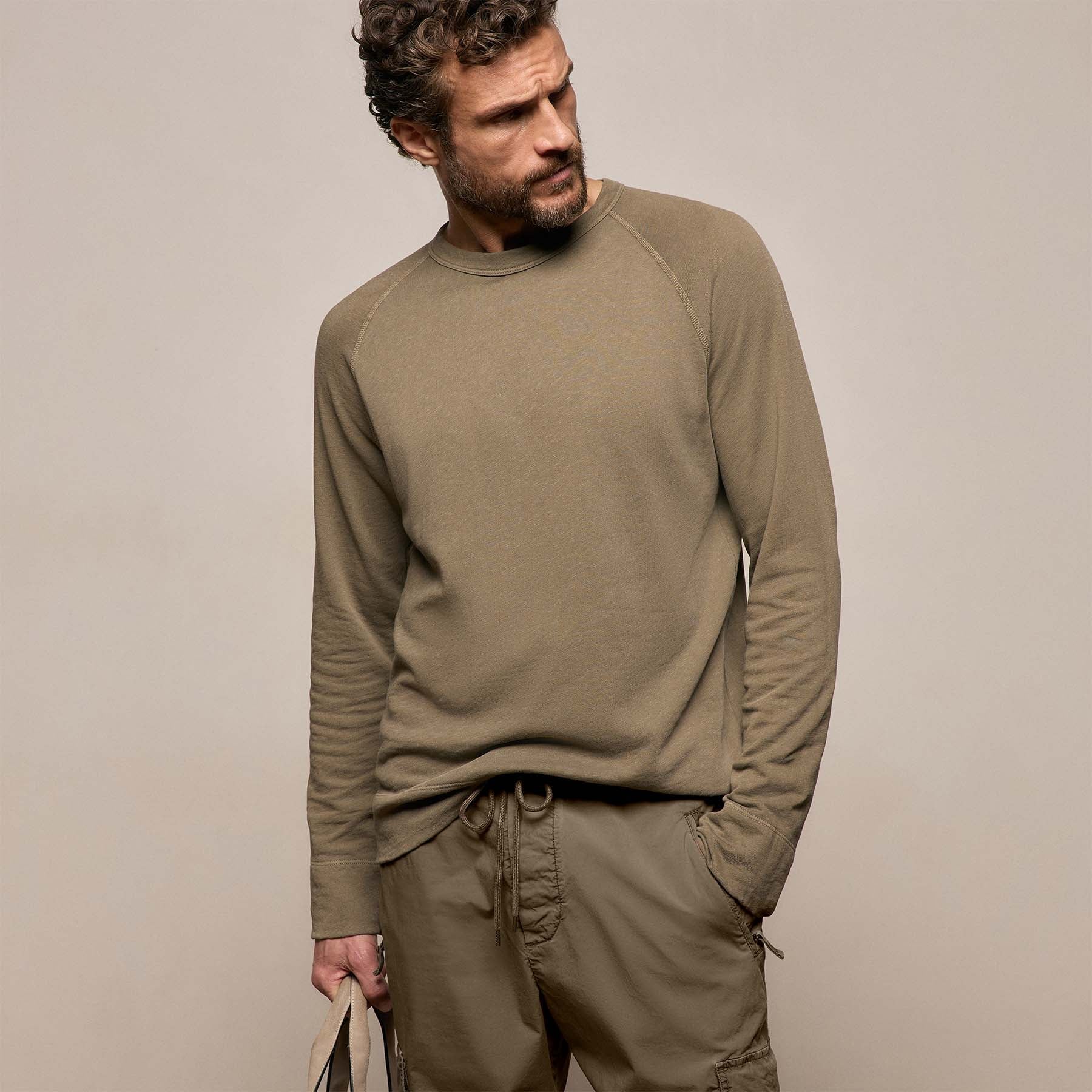 Vintage French Terry Sweatshirt in Light Olive Pigment | James Perse Los Angeles