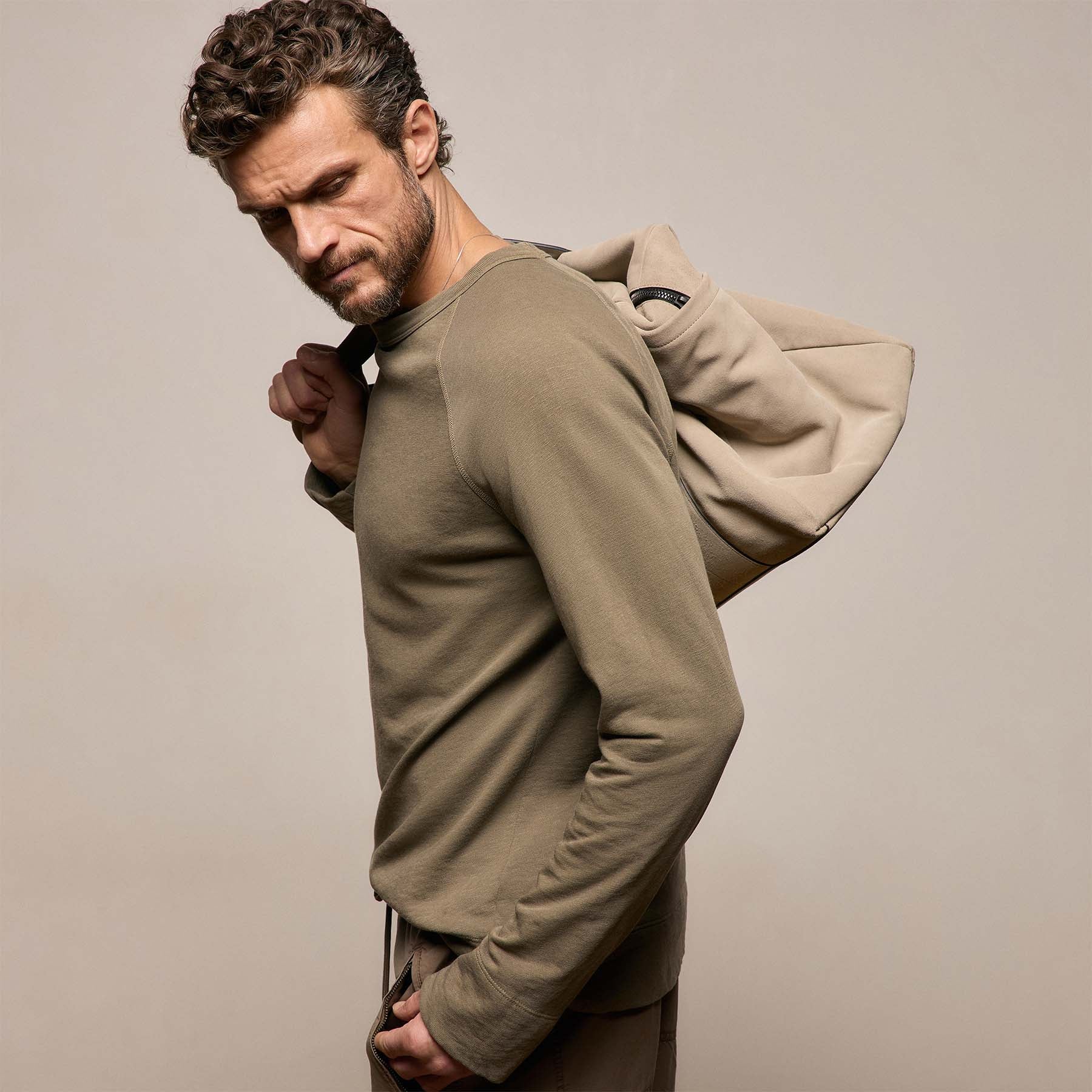 Vintage French Terry Sweatshirt in Light Olive Pigment | James Perse Los Angeles