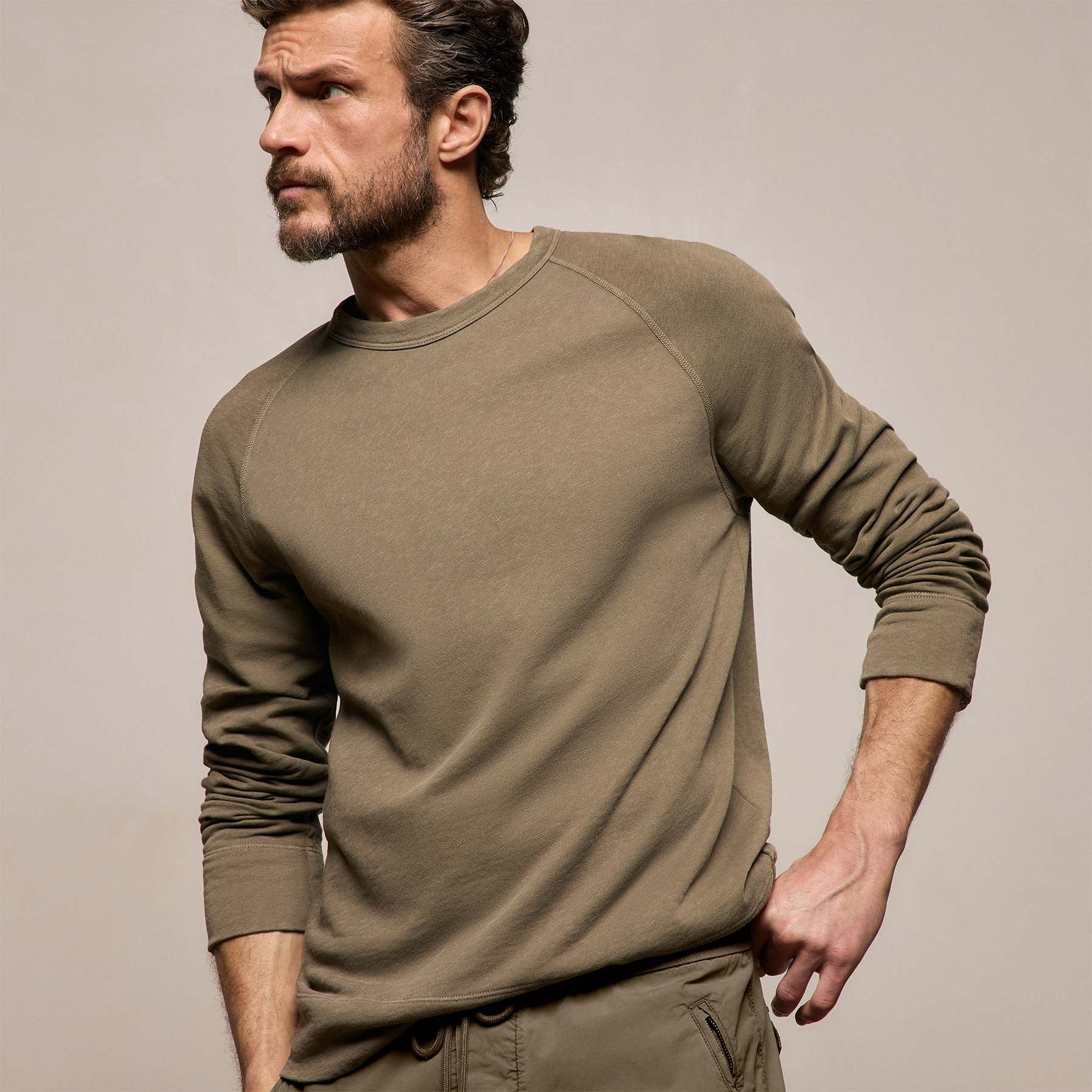Vintage French Terry Sweatshirt in Light Olive Pigment | James Perse Los Angeles
