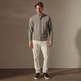 Linen Blend Zip Up in Silver Grey/White | James Perse Los Angeles