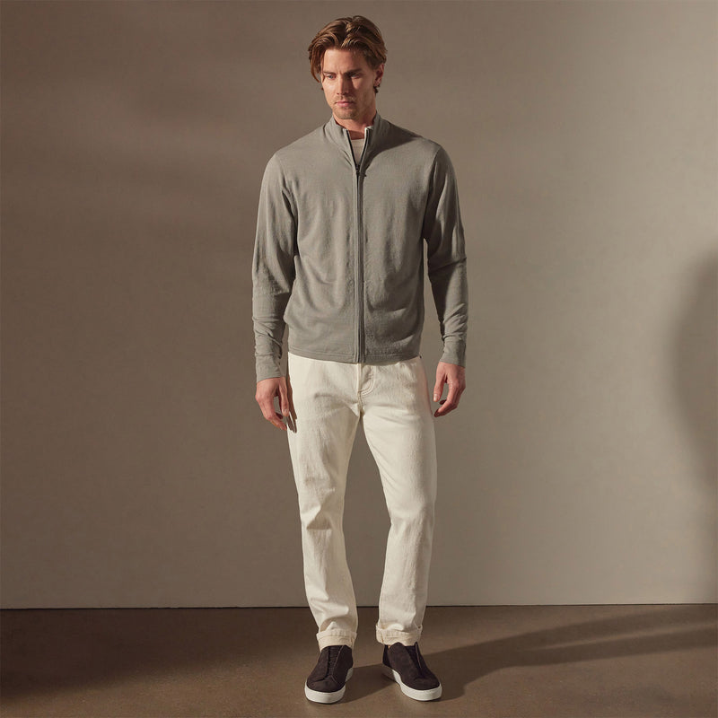 Linen Blend Zip Up in Silver Grey/White | James Perse Los Angeles