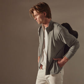 Linen Blend Zip Up in Silver Grey/White | James Perse Los Angeles