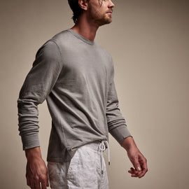 Linen Blend Long Sleeve Contrast Crew in Silver Grey/White | James Perse Los Angeles