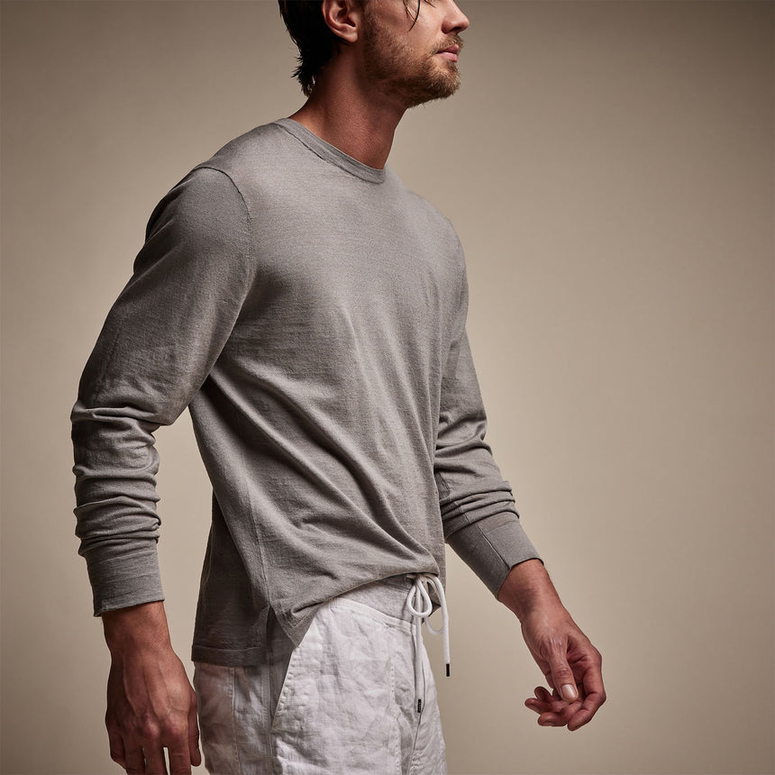 Linen Blend Long Sleeve Contrast Crew in Silver Grey/White | James Perse Los Angeles