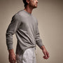 Linen Blend Long Sleeve Contrast Crew in Silver Grey/White | James Perse Los Angeles