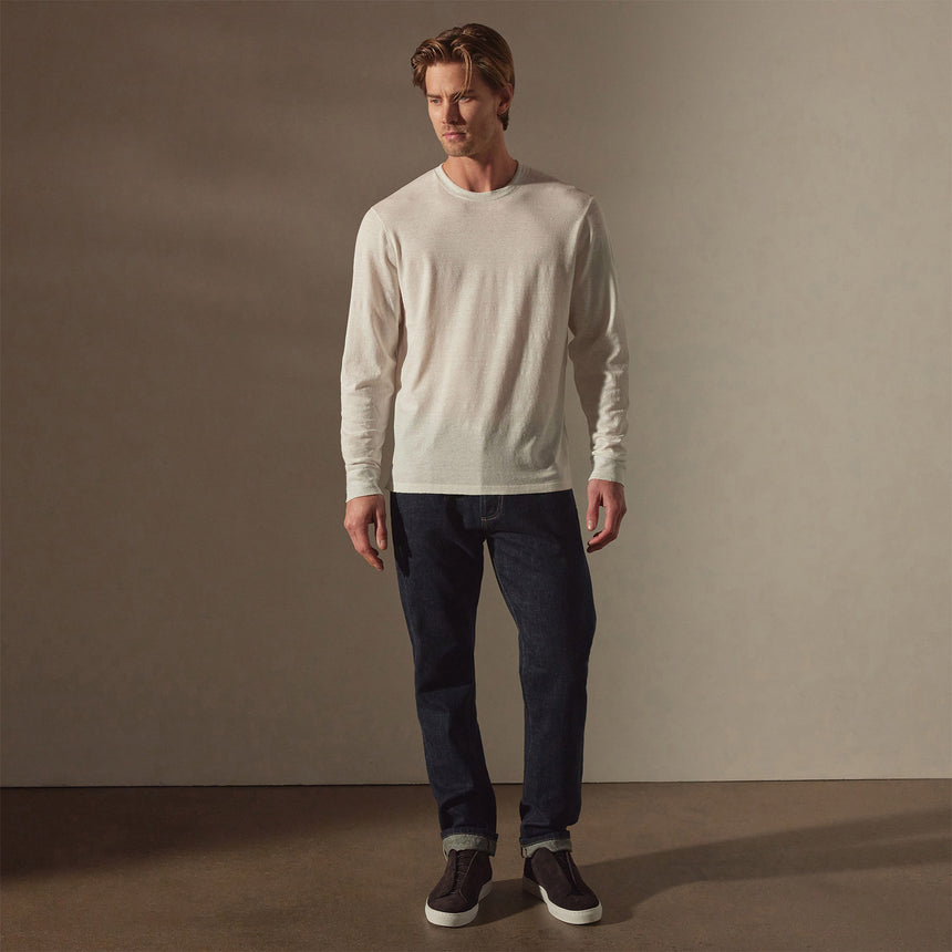 Linen Blend Long Sleeve Contrast Crew in White/Silver Grey | James Perse Los Angeles