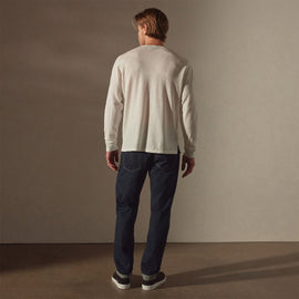 Linen Blend Long Sleeve Contrast Crew in White/Silver Grey | James Perse Los Angeles