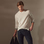 Linen Blend Long Sleeve Contrast Crew in White/Silver Grey | James Perse Los Angeles