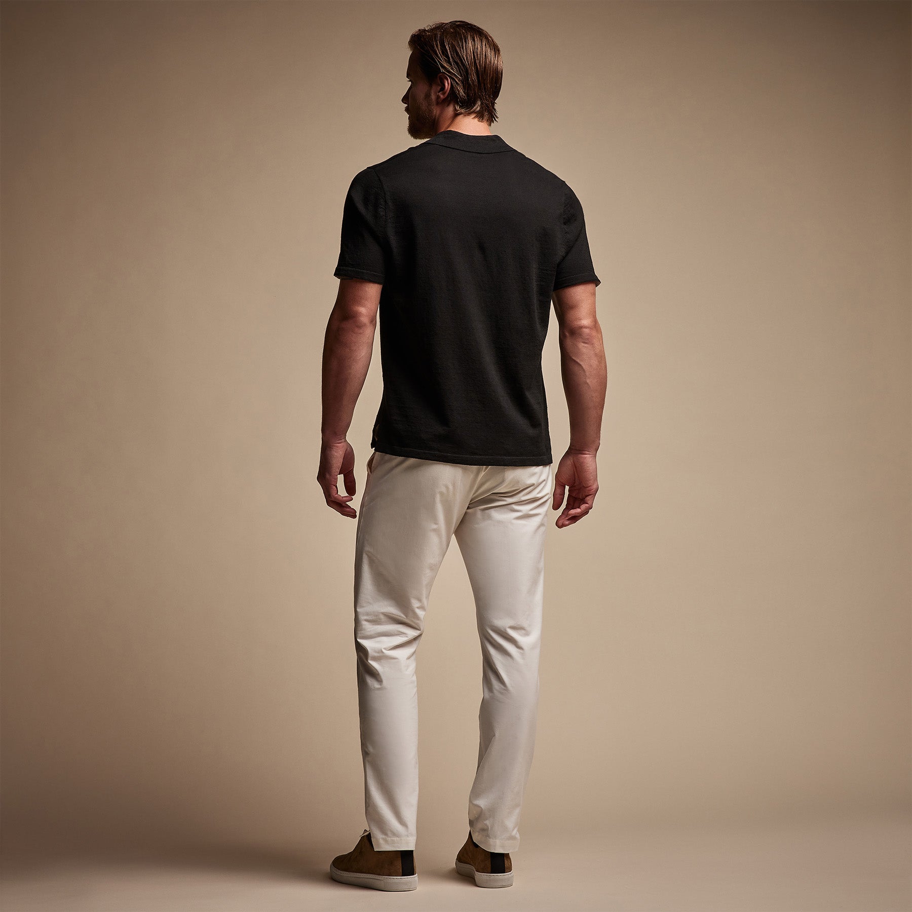 Linen Blend Contrast Polo in Black/White | James Perse Los Angeles
