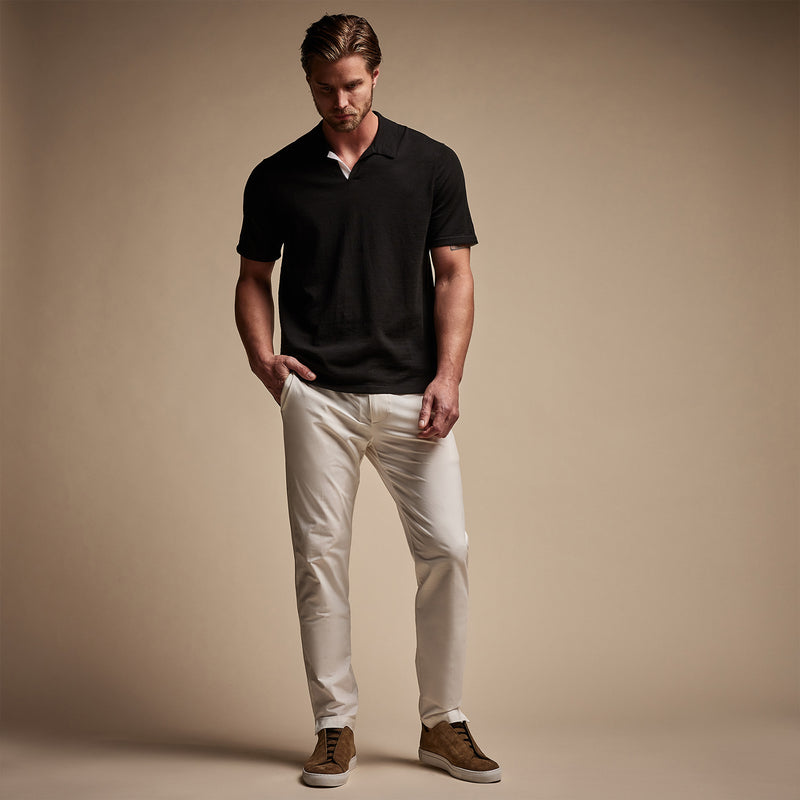 Linen Blend Contrast Polo in Black/White | James Perse Los Angeles