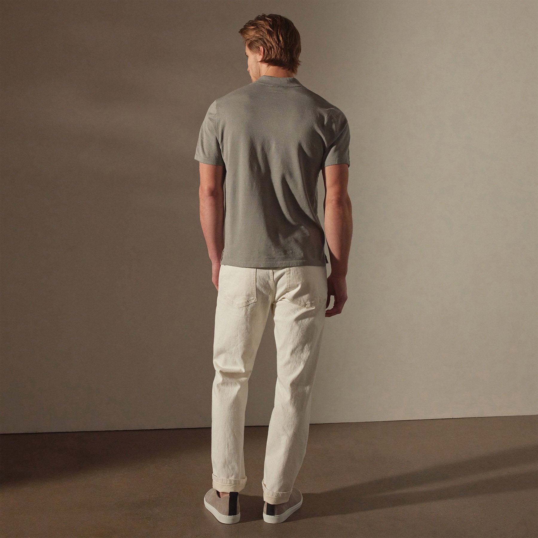 Linen Blend Contrast Polo in Silver Grey/White | James Perse Los Angeles