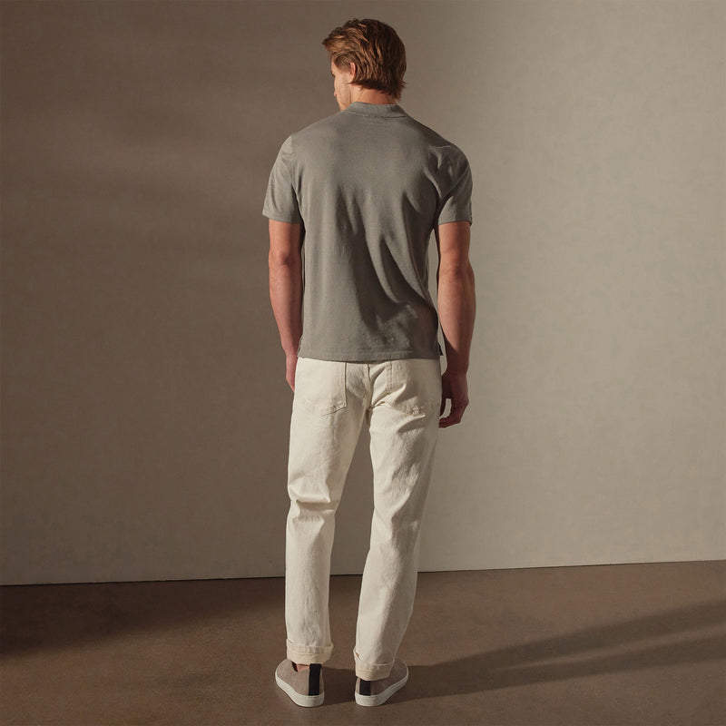 Linen Blend Contrast Polo in Silver Grey/White | James Perse Los Angeles