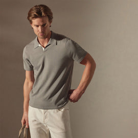 Linen Blend Contrast Polo in Silver Grey/White | James Perse Los Angeles