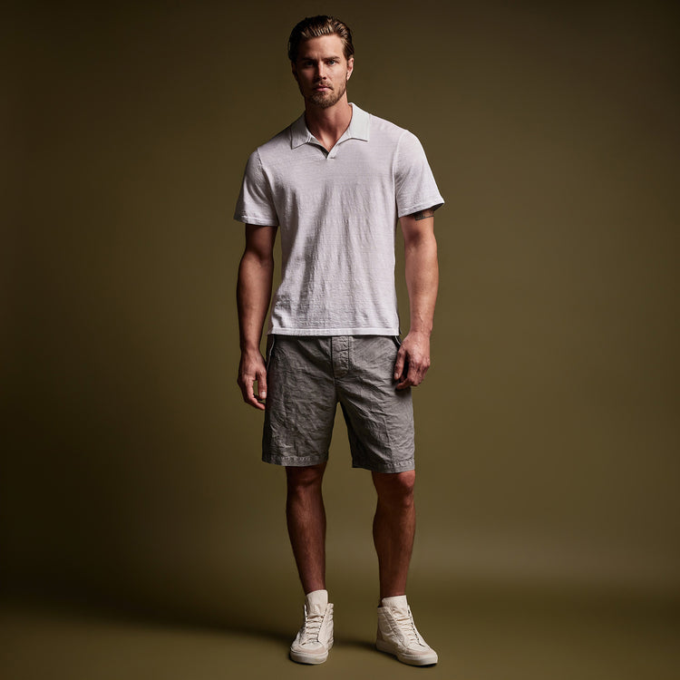 Linen Blend Contrast Polo - White/Silver Grey | James Perse Los  