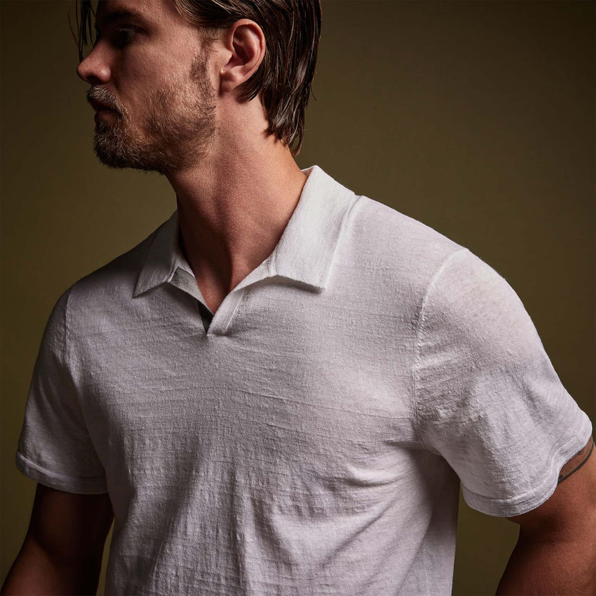 Linen Blend Contrast Polo in White/Silver Grey | James Perse Los Angeles