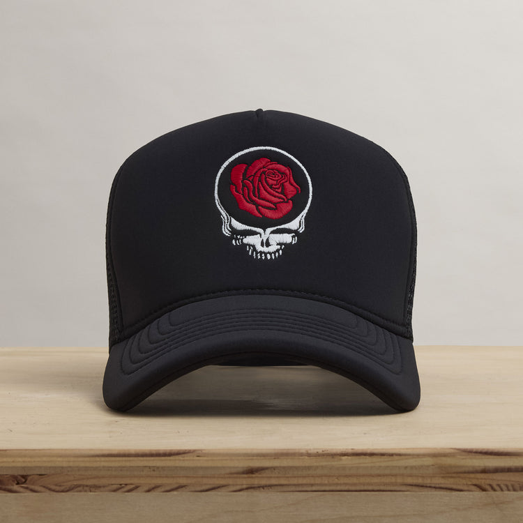 Grateful Dead Rose Embroidery Trucker in Black | James Perse Los Angeles