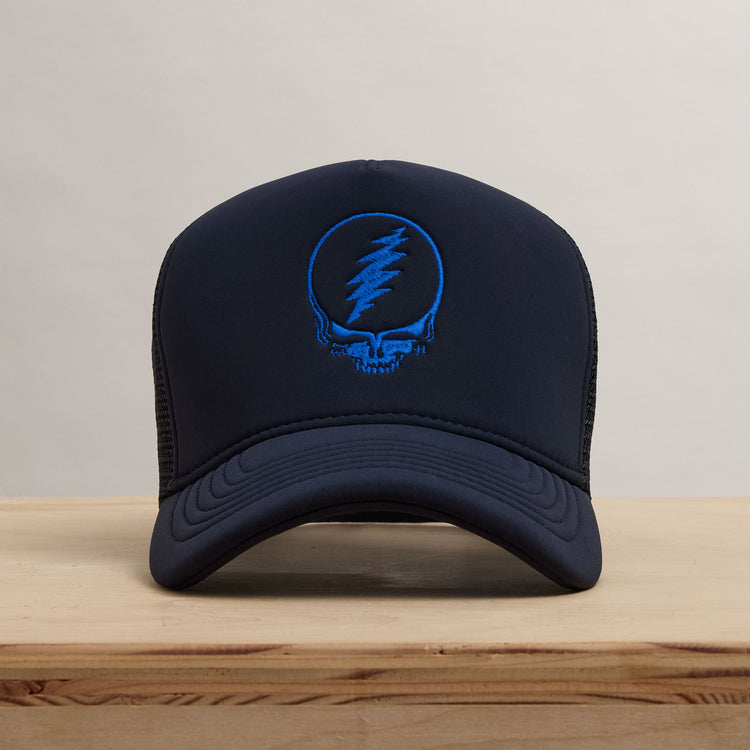 Grateful Dead Single Color Skull Embroidery Trucker in Navy | James Perse Los Angeles