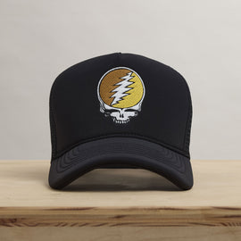 Grateful Dead Multicolor Skull Embroidery Trucker in Black | James Perse Los Angeles