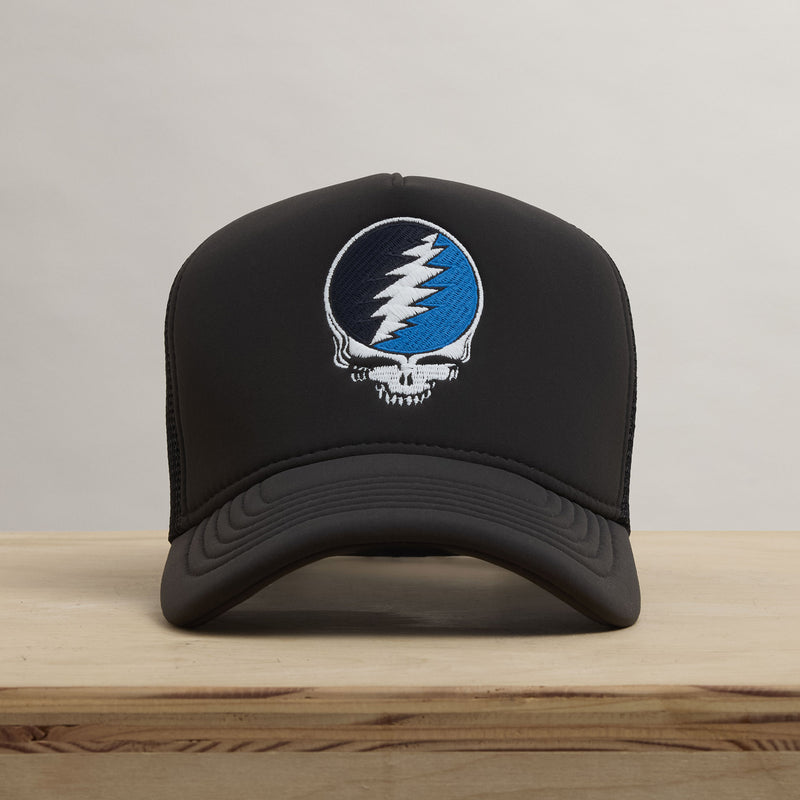Grateful Dead Multicolor Skull Embroidery Trucker in Carbon Grey | James Perse Los Angeles