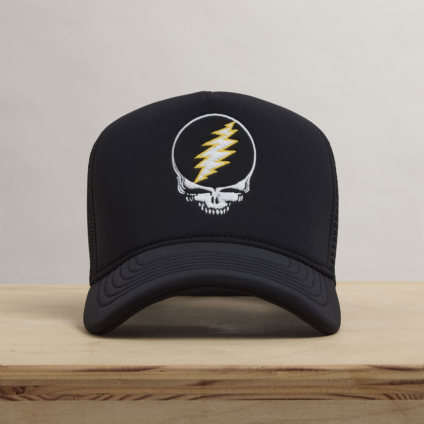 Grateful Dead Skull Embroidery Trucker in Black | James Perse Los Angeles