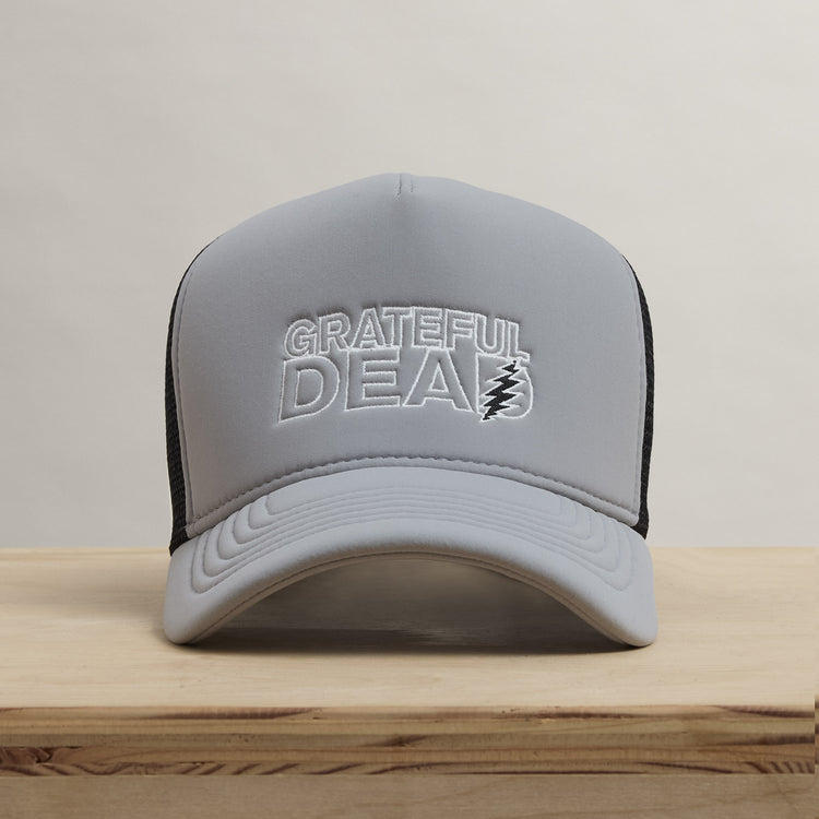 Grateful Dead Lightning Bolt Embroidery Trucker in Pale Grey | James Perse Los Angeles