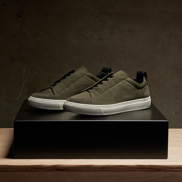 Men's Solstice Skate Low Top Sneaker in Olive | James Perese Los Angeles