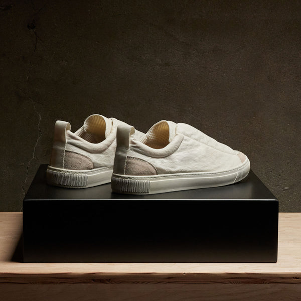 Men's Solstice Skate Low Top Sneaker in White/Taupe | James Perese Los Angeles