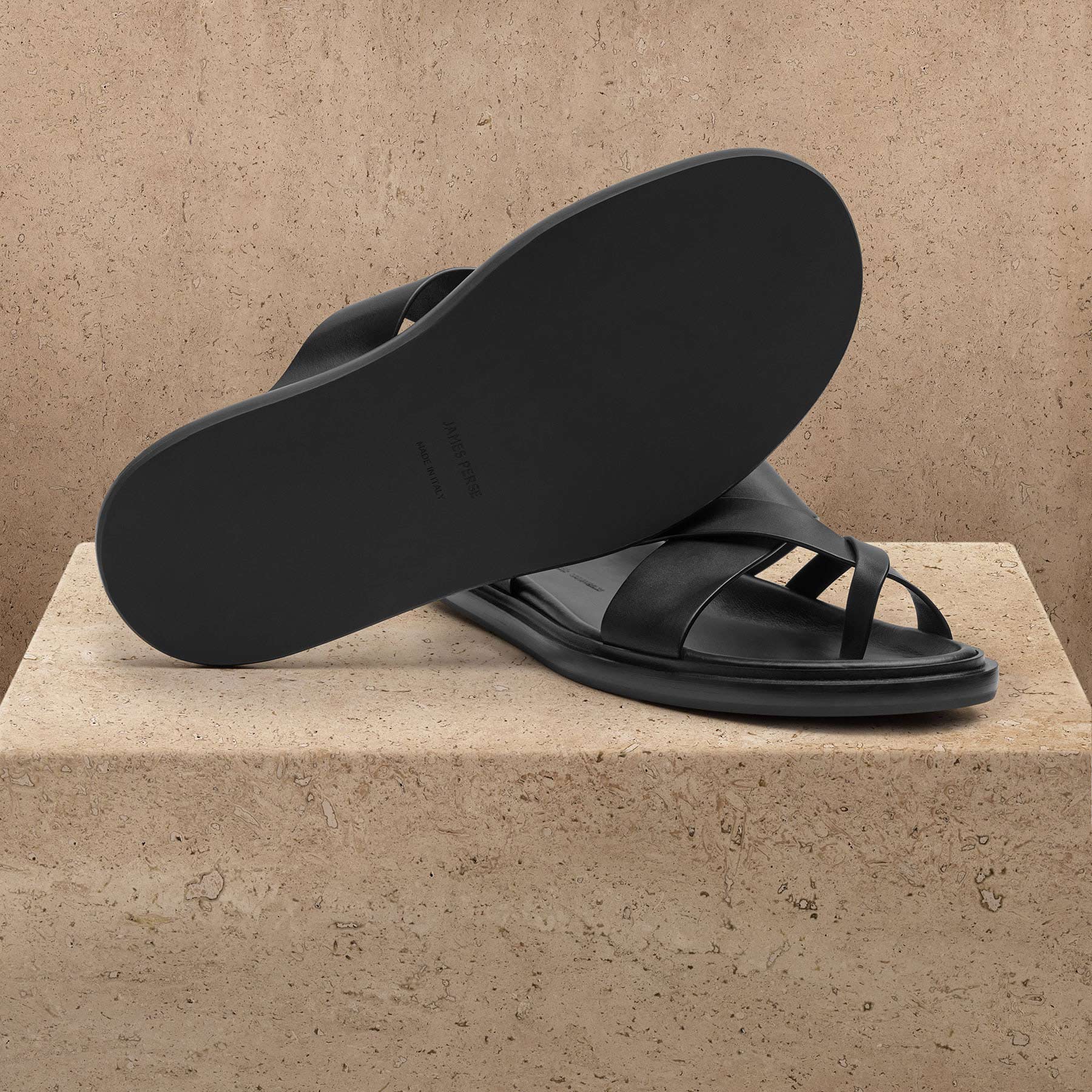 Men's Calf Leather Sandal In Black | James Perse Los Angeles