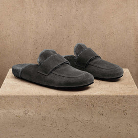 Men's Suede Shearling Lined Loafer - Ash/Heather Grey